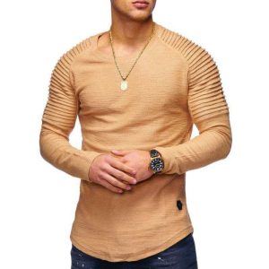Men's Solid Color Slim Fit Round Neck Long Sleeves T-shirt Personality
