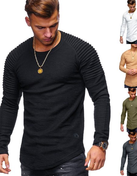 Men's Solid Color Slim Fit Round Neck Long Sleeves T-shirt Personality