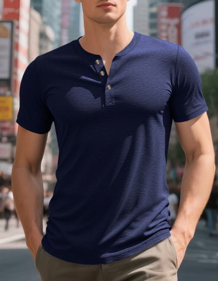 Muscle Bamboo Retro Henley Shirt Short Sleeve