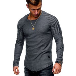 Men's Solid Color Slim Fit Round Neck Long Sleeves T-shirt Personality