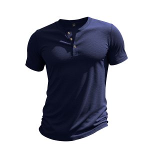 Muscle Bamboo Retro Henley Shirt Short Sleeve